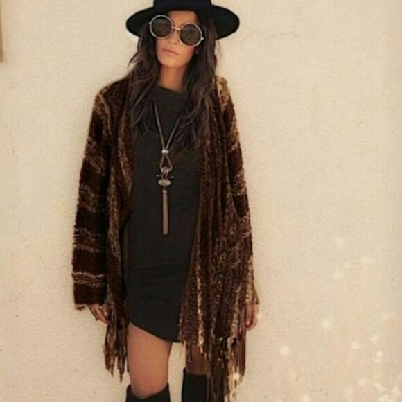 Free People Runway Runaway Love Retro Stripe Small Fringe Cardigan Sweater - Picture 1 of 7